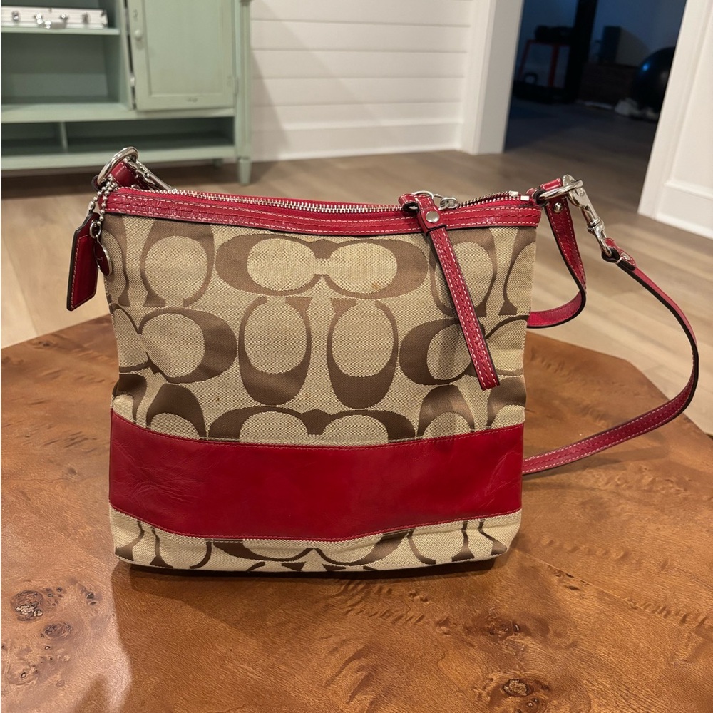 Coach Red and Tan Crossbody Bag - Picture 2 of 3
